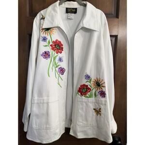 Bob Mackie | Wearable Art Embroidered Floral Hummingbird Full Zip Jacket- 1X